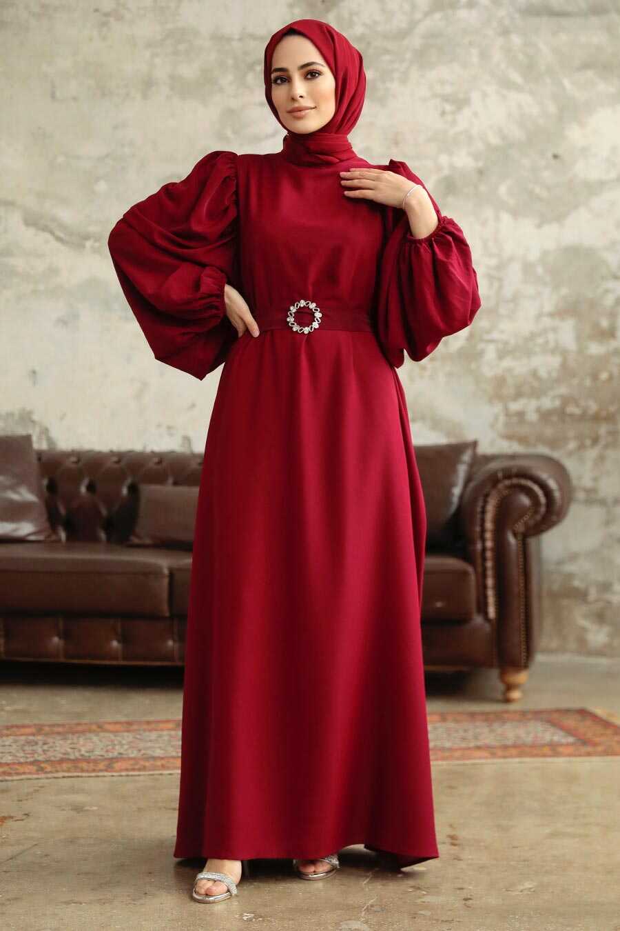 Neva Style - Claret Red Hijab Turkish Dress 5866BR
