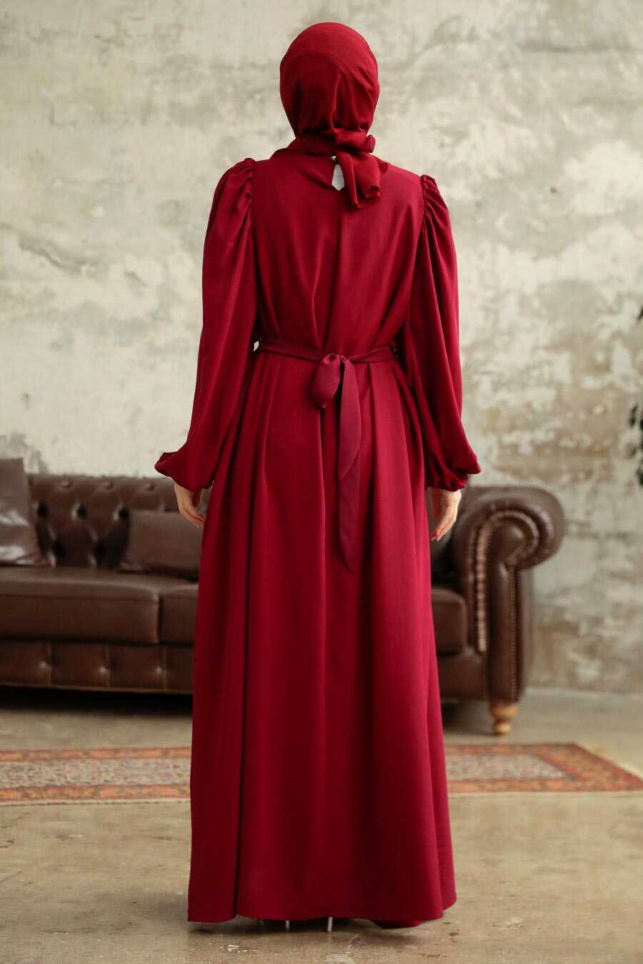 Neva Style - Claret Red Hijab Turkish Dress 5866BR