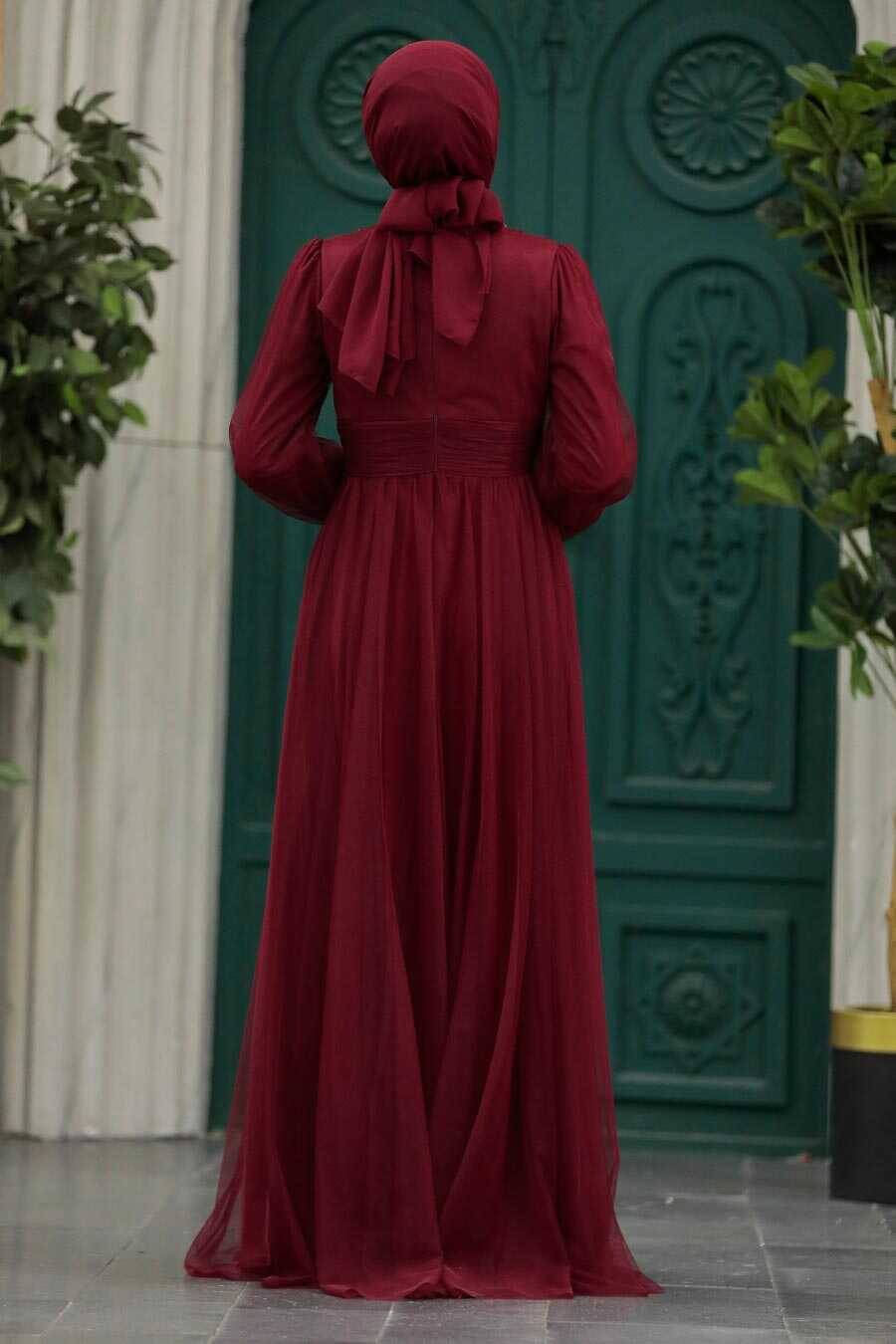 Neva Style - Claret Red Turkish Modest Wedding Dress 22070BR