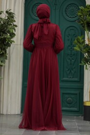 Neva Style - Claret Red Turkish Modest Wedding Dress 22070BR - Thumbnail