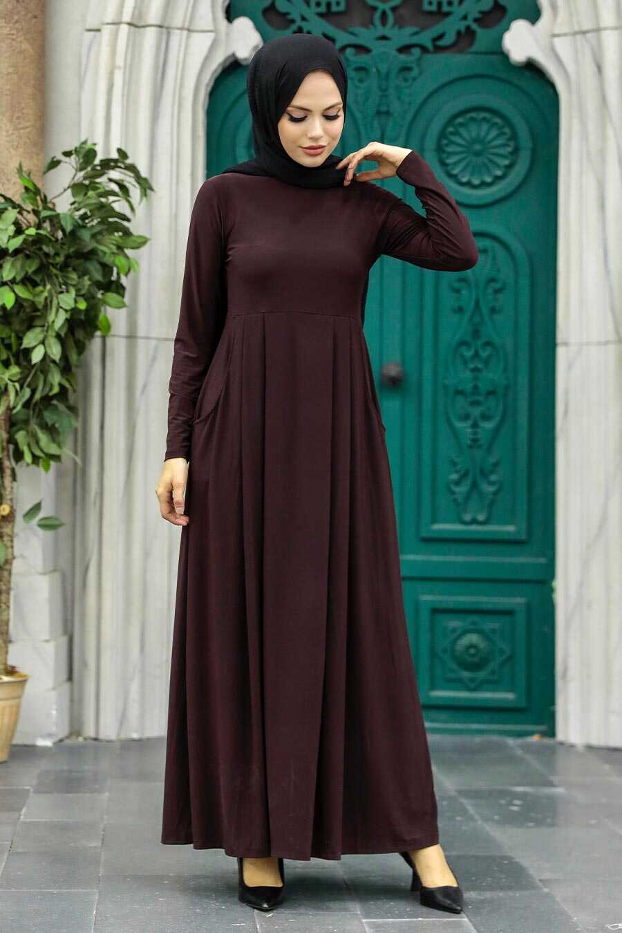 Neva Style - Dark Brown Hijab Dress 18130KKH