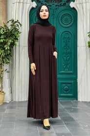 Neva Style - Dark Brown Hijab Dress 18130KKH - Thumbnail