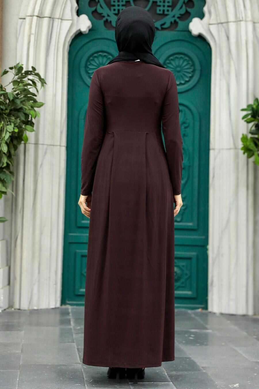 Neva Style - Dark Brown Hijab Dress 18130KKH