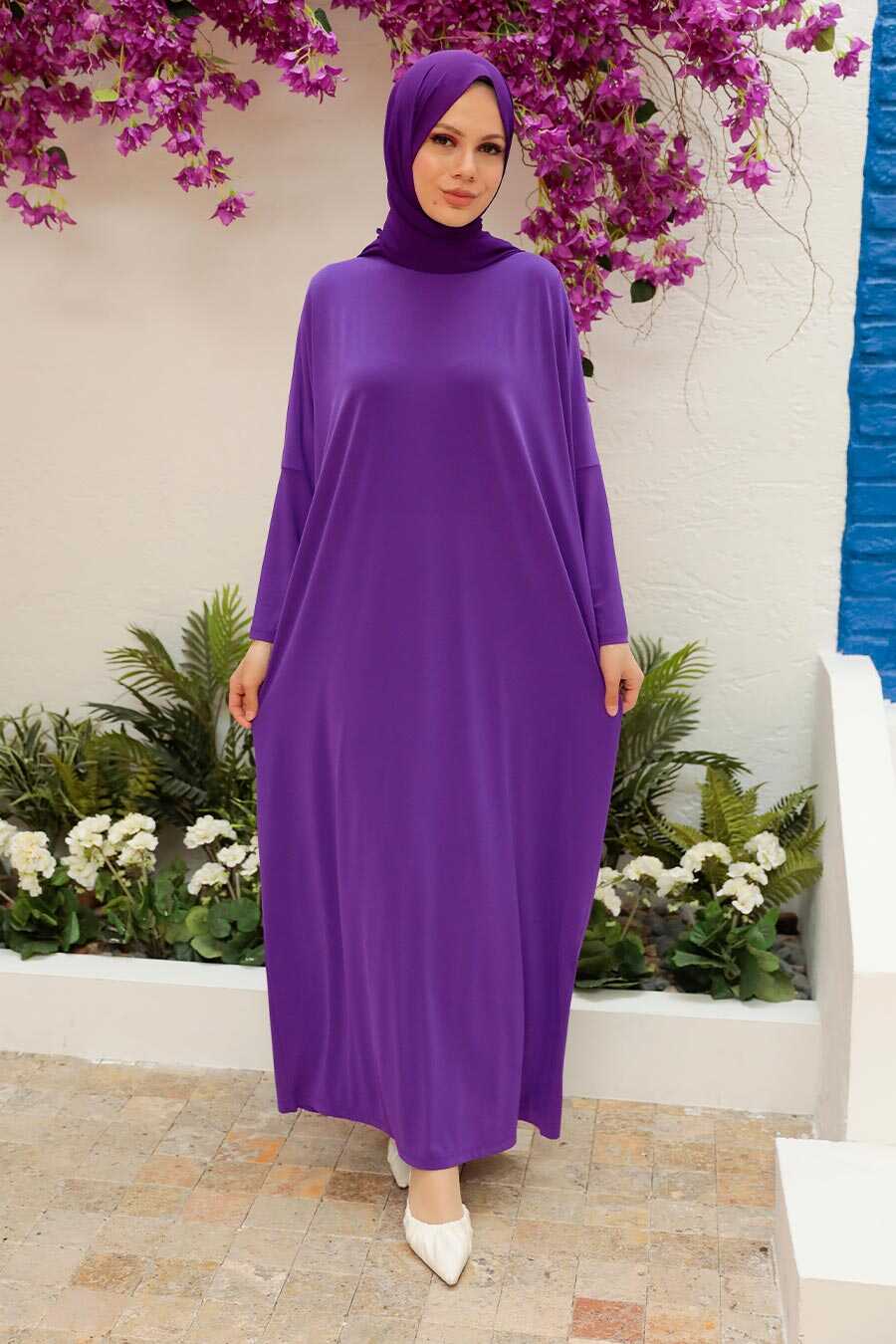 Neva Style - Dark Lavander Hijab Turkish Abaya 17801KLV