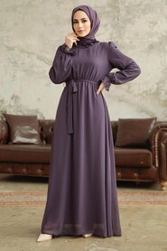Neva Style - Dark Lila Plus Size Dress 2971KLILA - Thumbnail