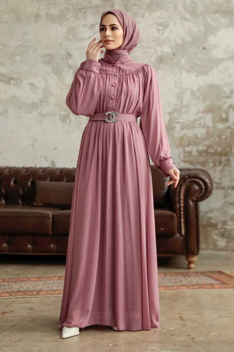 Neva Style - Dusty Rose Hijab For Women Dress 33284GK