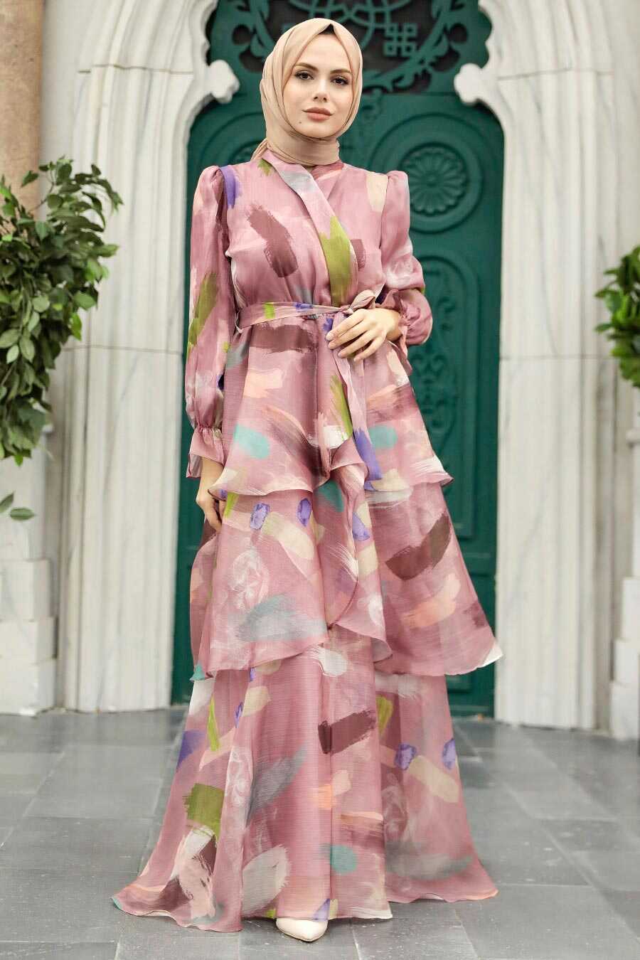 Neva Style - Dusty Rose Hijab For Women Dress 3825GK