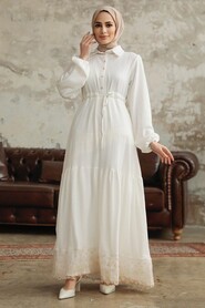 Neva Style - Ecru High Quality Dress 5878E - Thumbnail