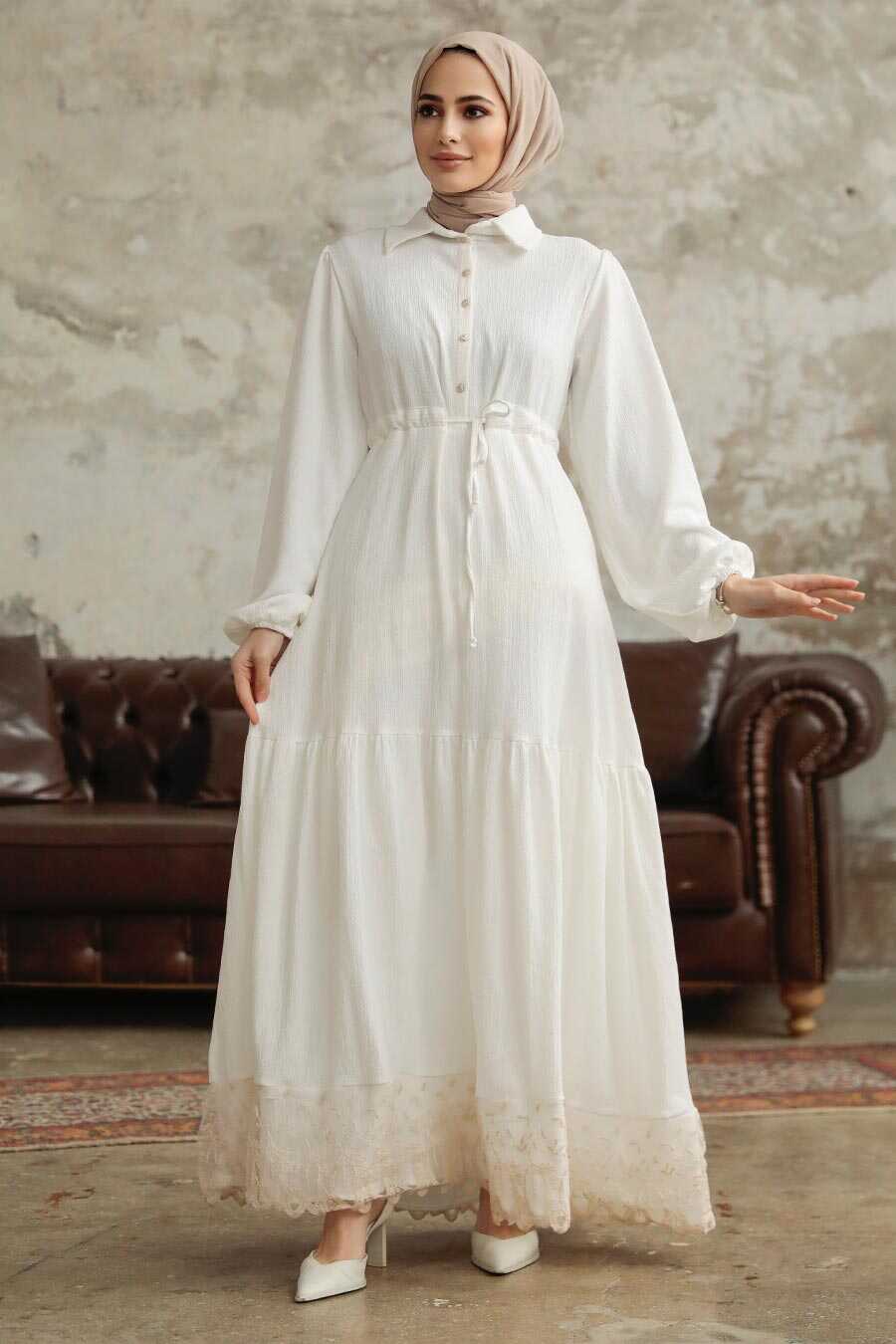 Neva Style - Ecru High Quality Dress 5878E