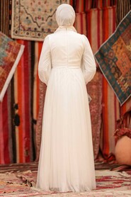 Neva Style - Ecru Hijab Turkish Modest Wedding Dress 22070E - Thumbnail