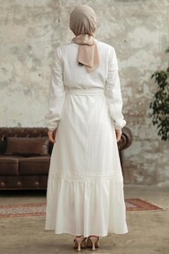 Neva Style - Ecru Islamic Clothing Dress 5877E - Thumbnail