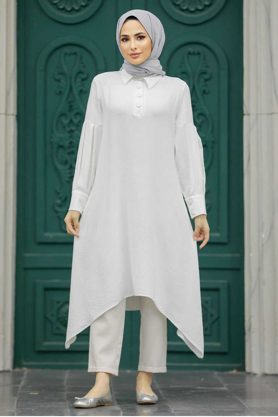 Neva Style - Ecru Islamic Clothing Tunic 615E