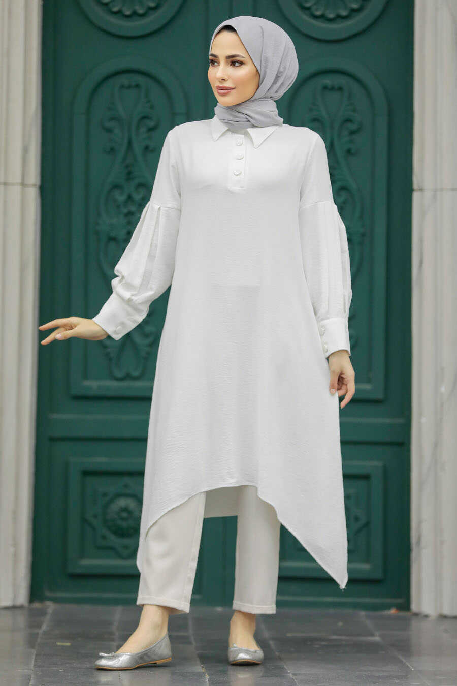 Neva Style - Ecru Islamic Clothing Tunic 615E