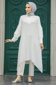 Neva Style - Ecru Islamic Clothing Tunic 615E - Thumbnail
