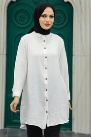 Neva Style - Ecru Long Sleeve Tunic 1149E - Thumbnail
