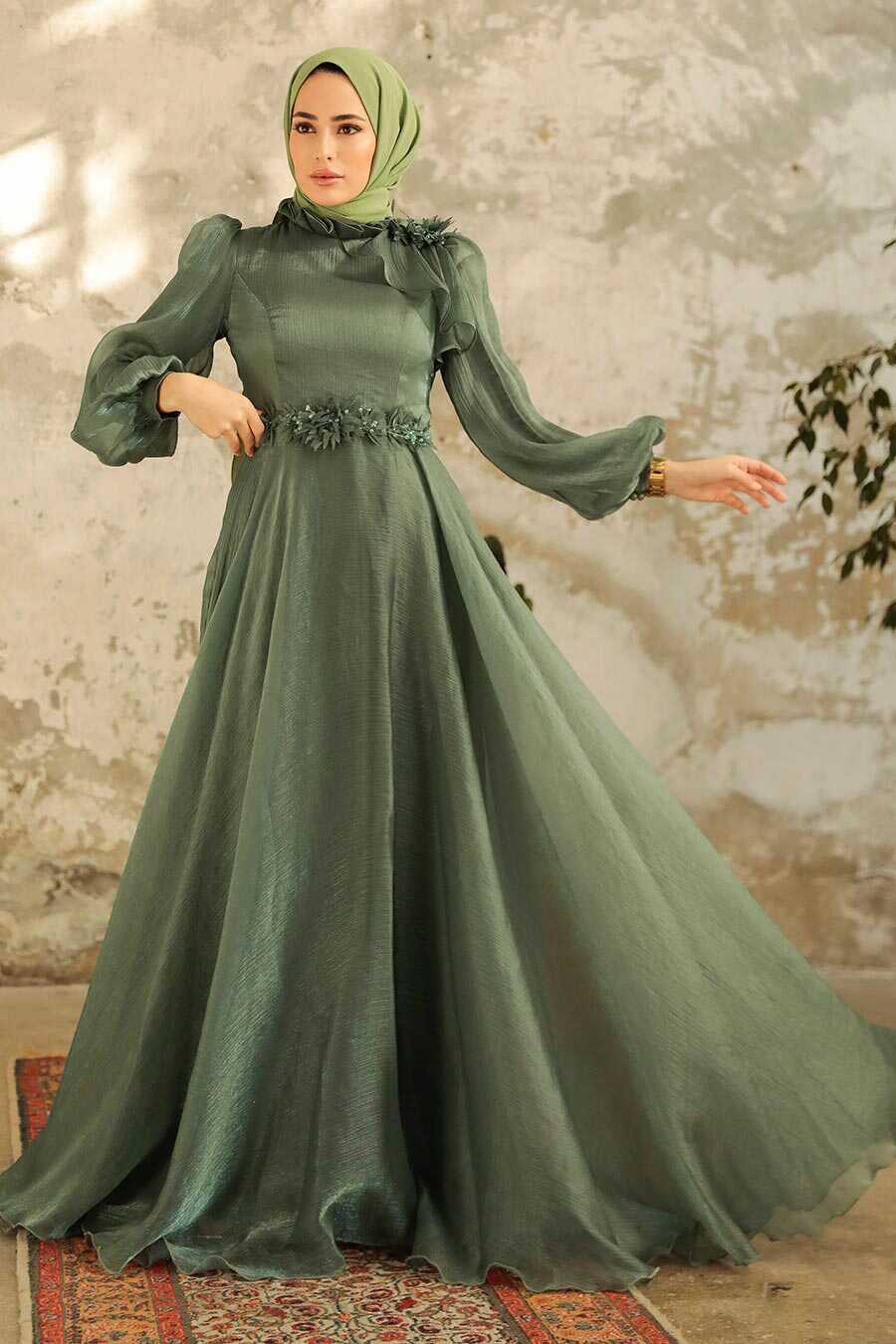 Neva Style - Elegant Almond Green Turkish Islamic Bridesmaid Dress 22310CY