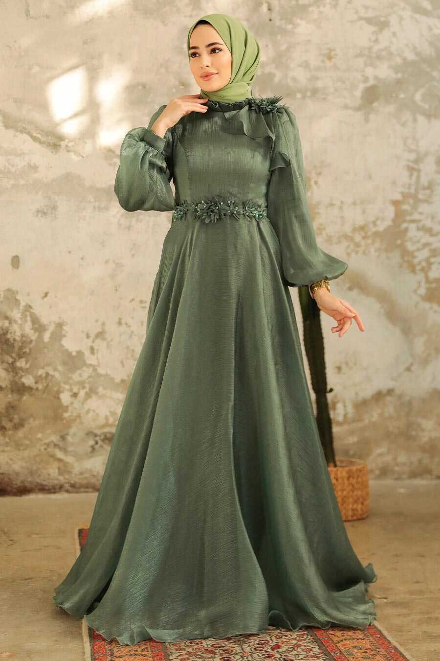Neva Style - Elegant Almond Green Turkish Islamic Bridesmaid Dress 22310CY