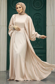 Neva Style - Elegant Beige Islamic Clothing Prom Dress 60201BEJ - Thumbnail