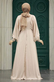 Neva Style - Elegant Beige Islamic Clothing Prom Dress 60201BEJ - Thumbnail