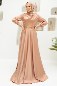 Neva Style - Elegant Beige Muslim Engagement Dress 3460BEJ - Thumbnail