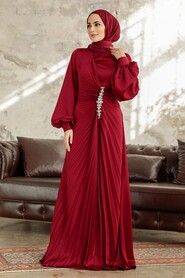 Neva Style - Elegant Claret Red Islamic Bridesmaid Dress 3933BR - Thumbnail