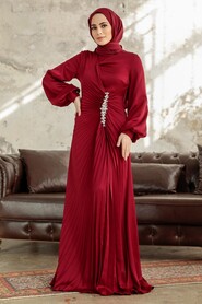 Neva Style - Elegant Claret Red Islamic Bridesmaid Dress 3933BR - Thumbnail