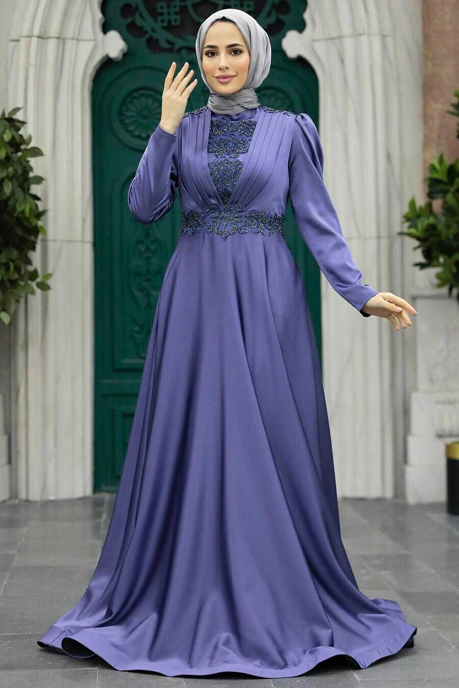 Neva Style - Elegant Dark Lila Hijab Engagement Gown 22221KLILA