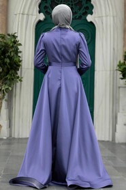 Neva Style - Elegant Dark Lila Hijab Engagement Gown 22221KLILA - Thumbnail