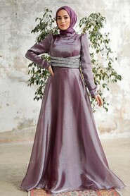 Neva Style - Elegant Dark Lila Muslim Fashion Wedding Dress 3812KLILA - Thumbnail