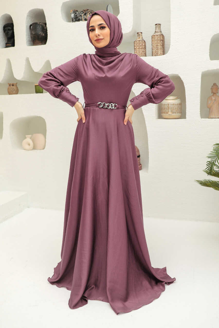 Neva Style - Elegant Dark Lila Muslim Engagement Dress 3460KLILA