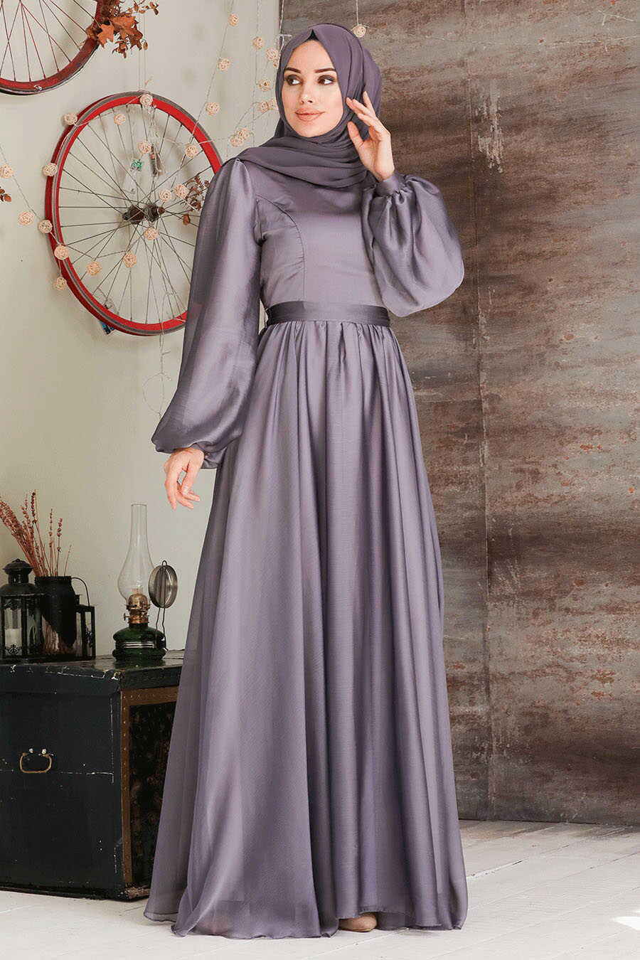Neva Style - Elegant Dark Lila Islamic Clothing Evening Gown 5215KLILA