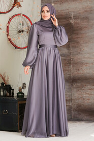 Neva Style - Elegant Dark Lila Islamic Clothing Evening Gown 5215KLILA - Thumbnail