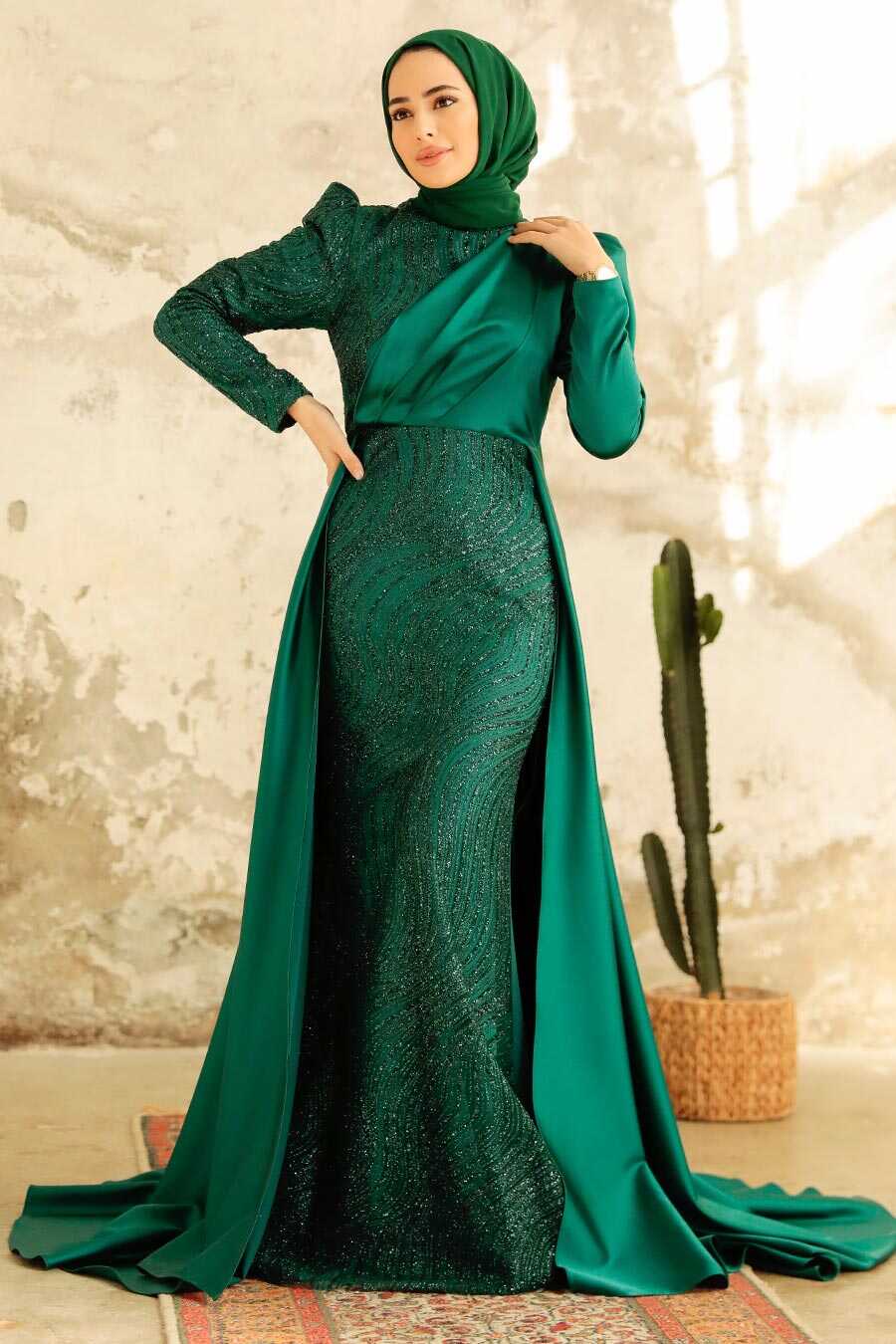 Neva Style - Elegant Emerald Green Islamic Clothing Evening Gown 22924ZY