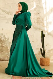 Neva Style - Elegant Emerald Green Islamic Clothing Evening Gown 22924ZY - Thumbnail