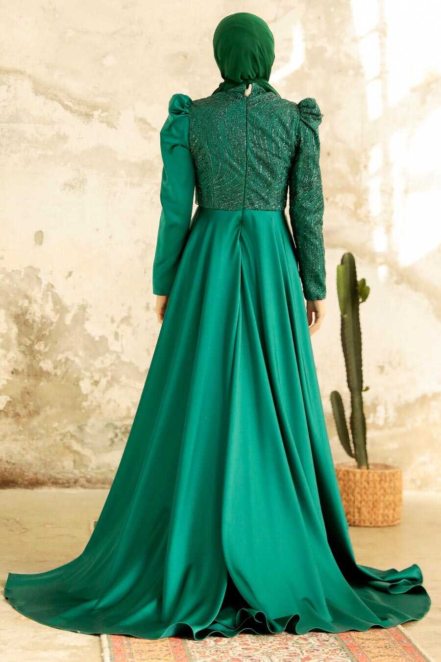Neva Style - Elegant Emerald Green Islamic Clothing Evening Gown 22924ZY