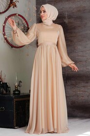Neva Style - Elegant Gold Islamic Clothing Evening Gown 5215GOLD - Thumbnail