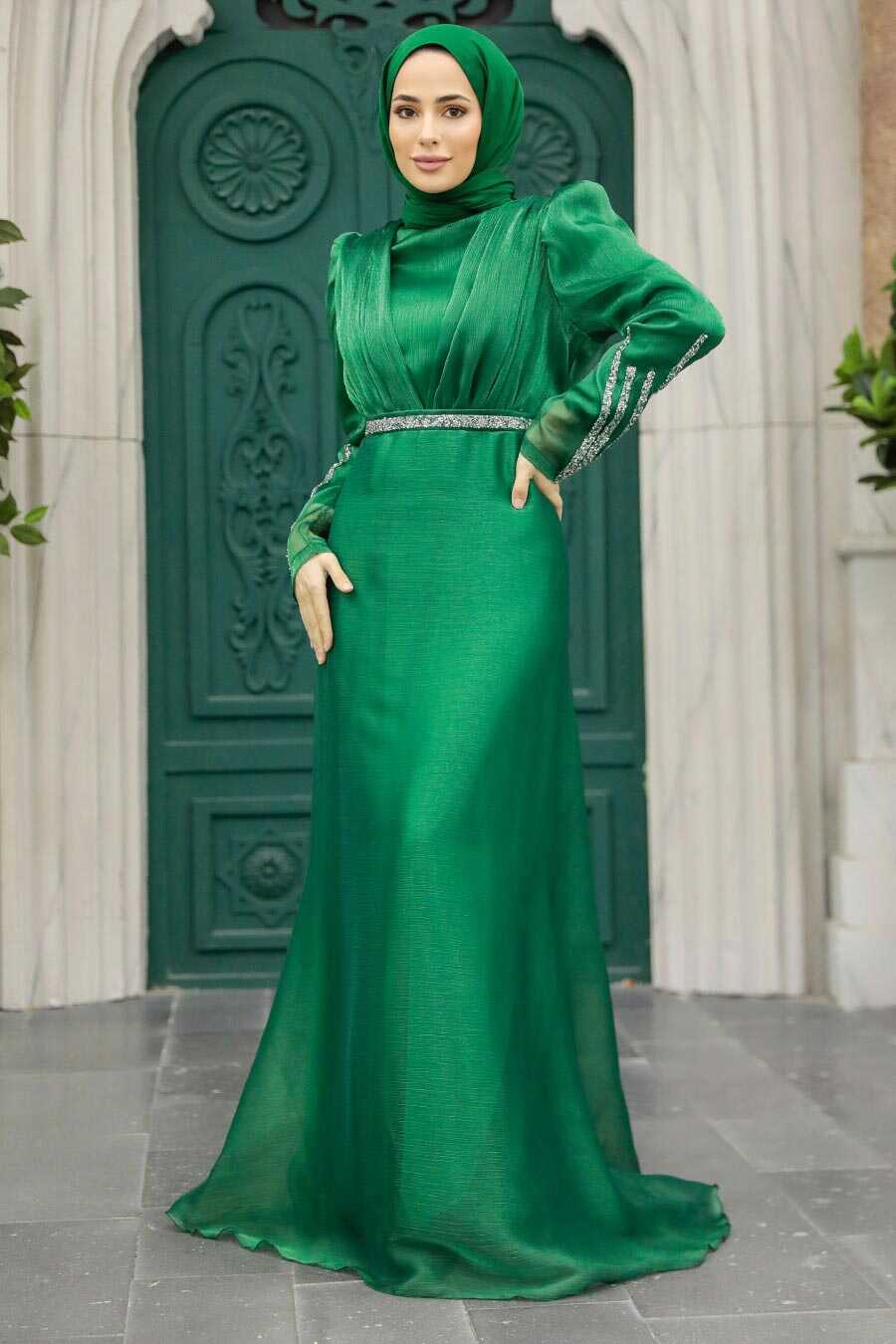 Neva Style - Elegant Green Muslim Engagement Dress 25854Y