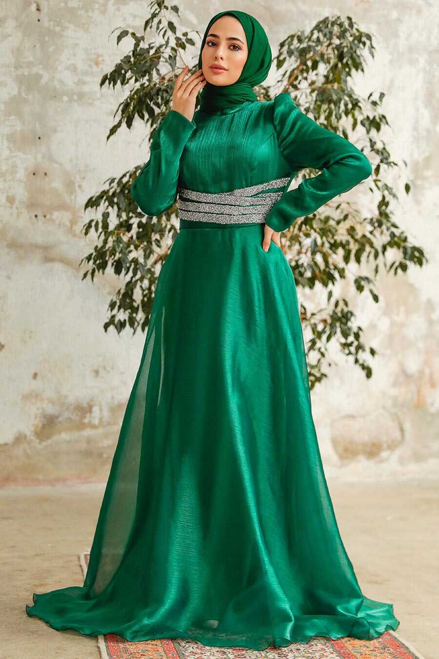 Neva Style - Elegant Green Muslim Fashion Wedding Dress 3812Y