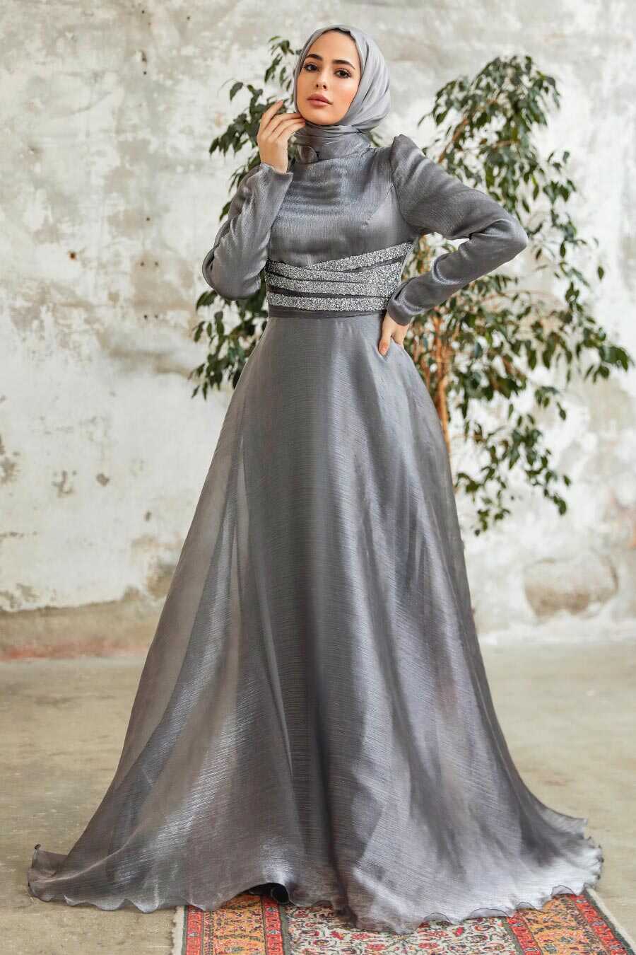 Neva Style - Elegant Grey Muslim Fashion Wedding Dress 3812GR
