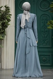 Neva Style -Elegant Grey Muslim Fashion Evening Dress 22223GGR - Thumbnail