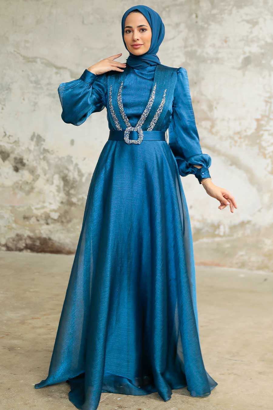 Neva Style - Elegant İndigo Blue Hijab Evening Dress 36831IM - Neva ...