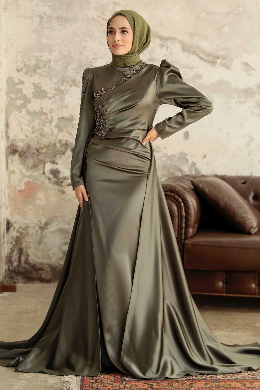Neva Style - Elegant Khaki Modest Evening Gown 22881HK