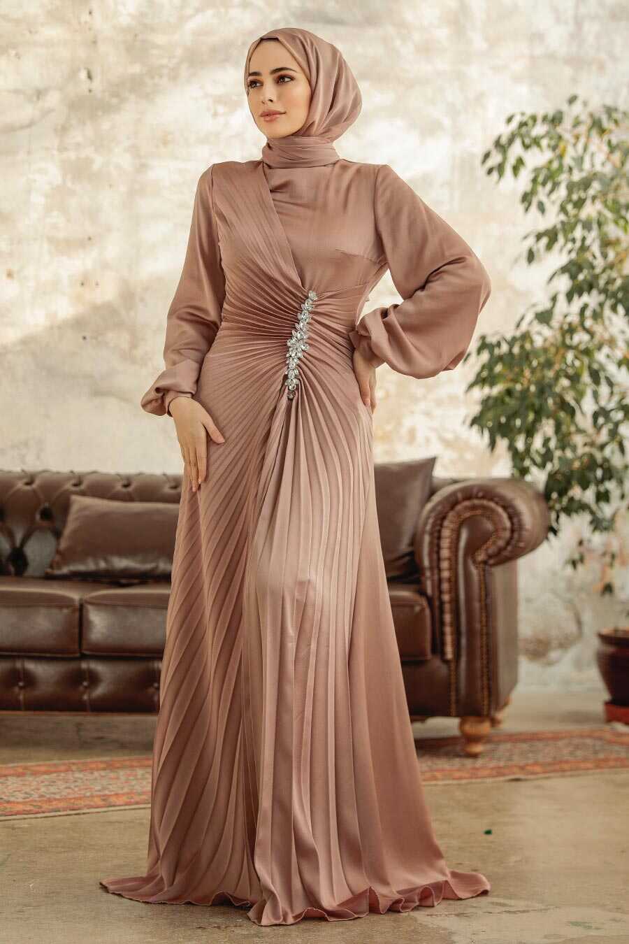 Neva Style - Elegant Mink Islamic Bridesmaid Dress 3933V