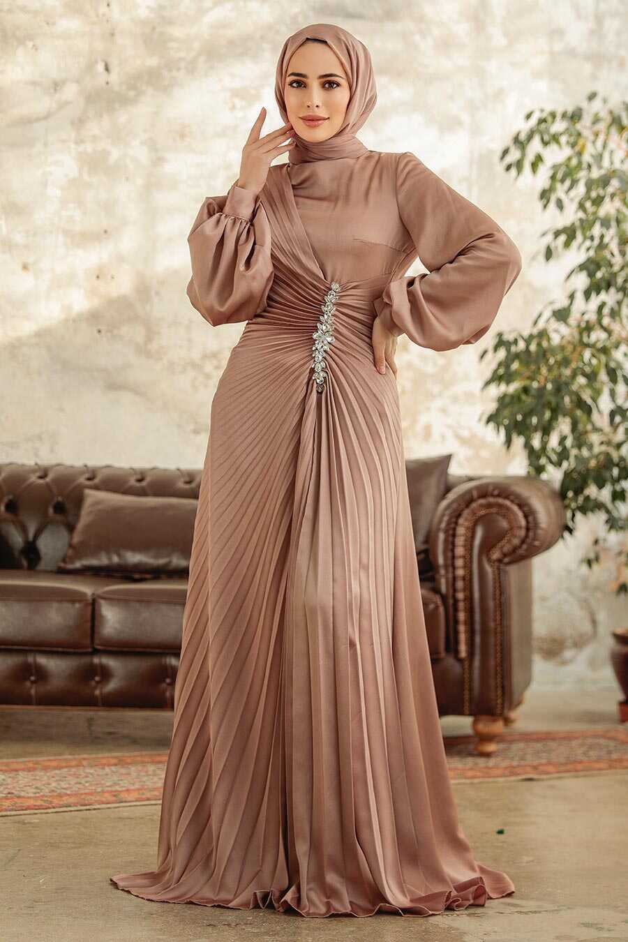 Neva Style - Elegant Mink Islamic Bridesmaid Dress 3933V