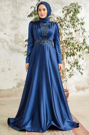 Neva Style - Elegant Navy Blue Hijab Engagement Gown 22221L - Thumbnail