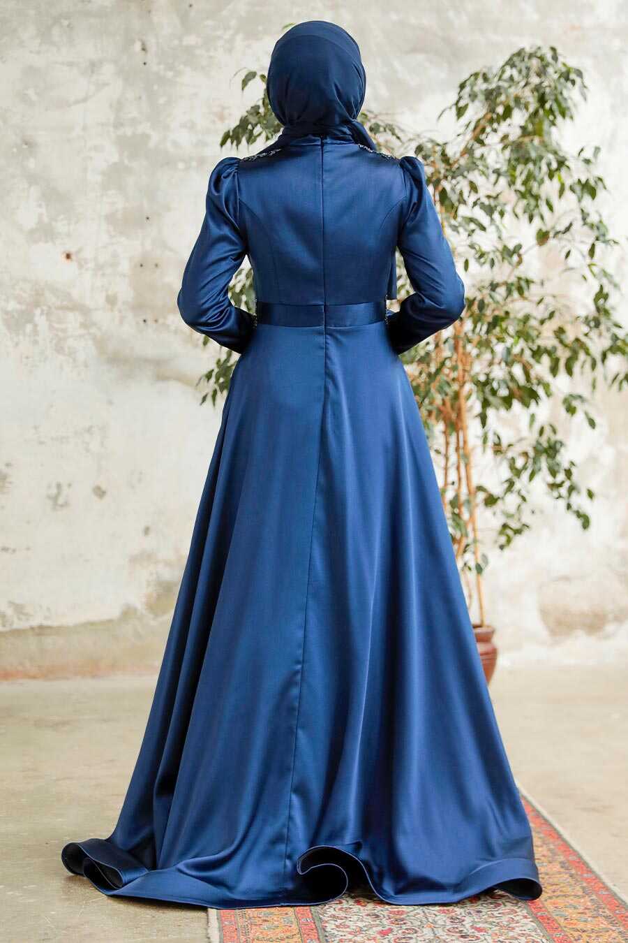 Neva Style - Elegant Navy Blue Hijab Engagement Gown 22221L