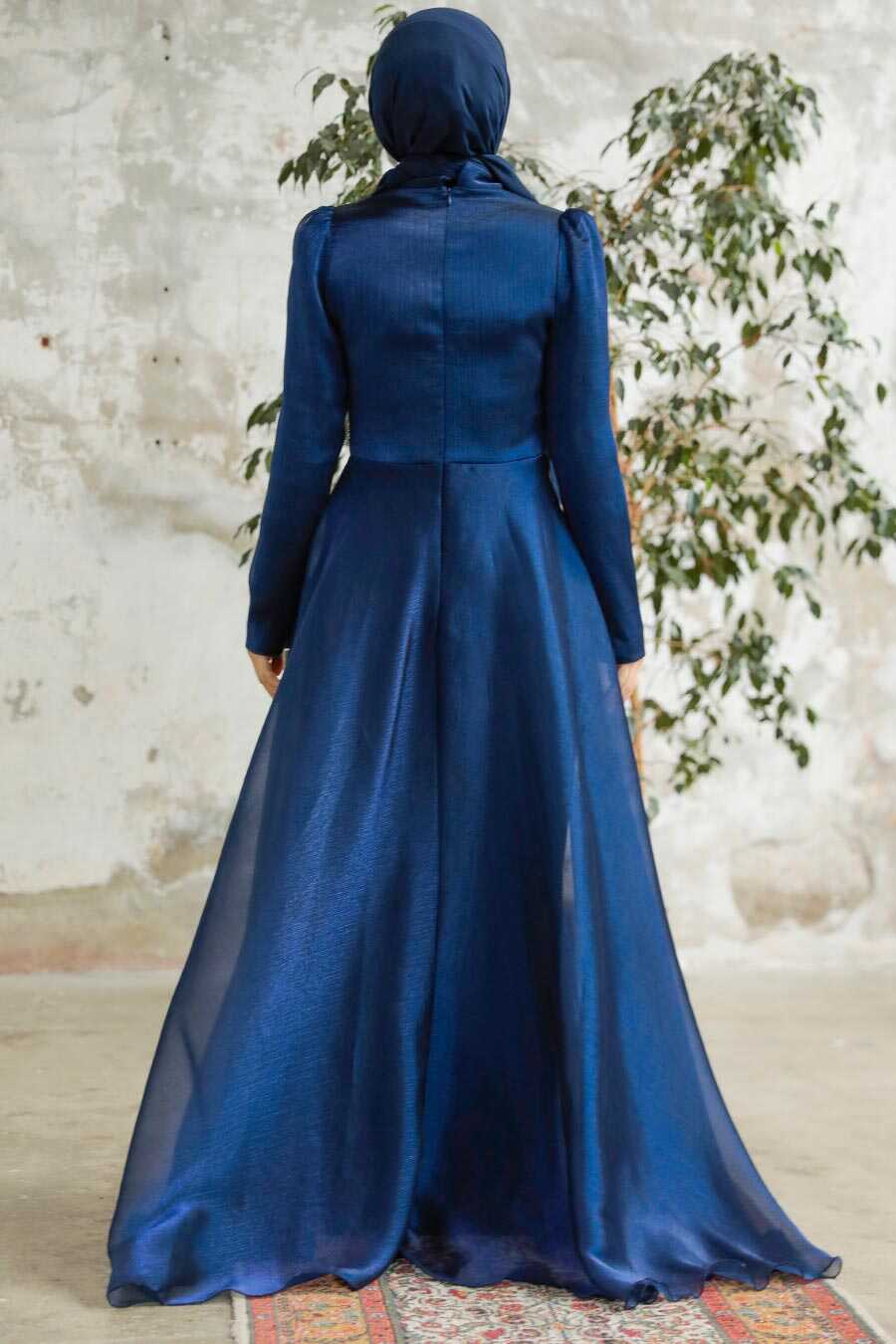 Neva Style - Elegant Navy Blue Muslim Fashion Wedding Dress 3812L