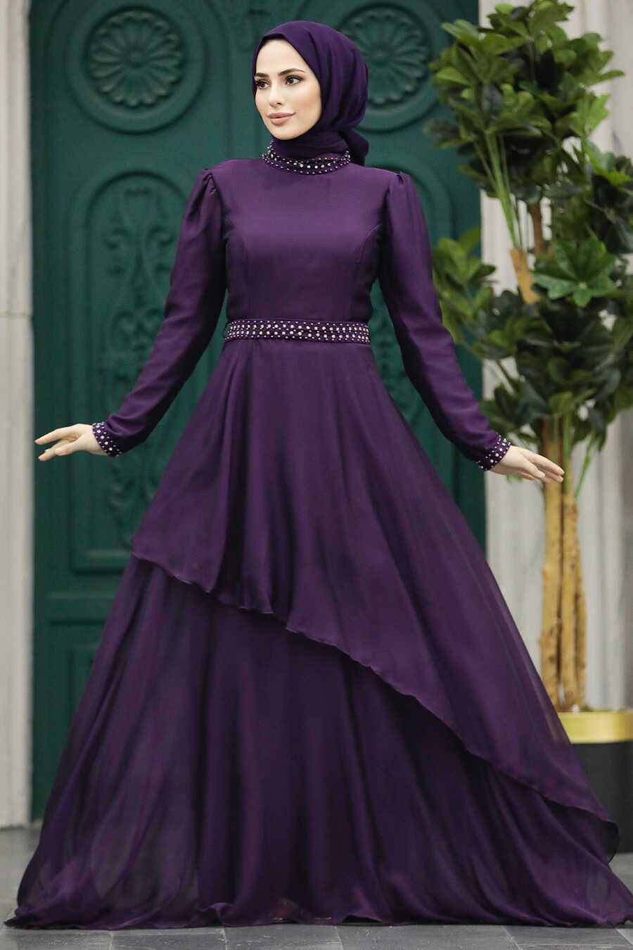 Neva Style -Elegant Plum Color Muslim Fashion Evening Dress 22223MU
