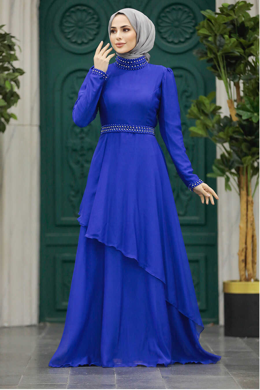 Neva Style -Elegant Sax Blue Muslim Fashion Evening Dress 22223SX