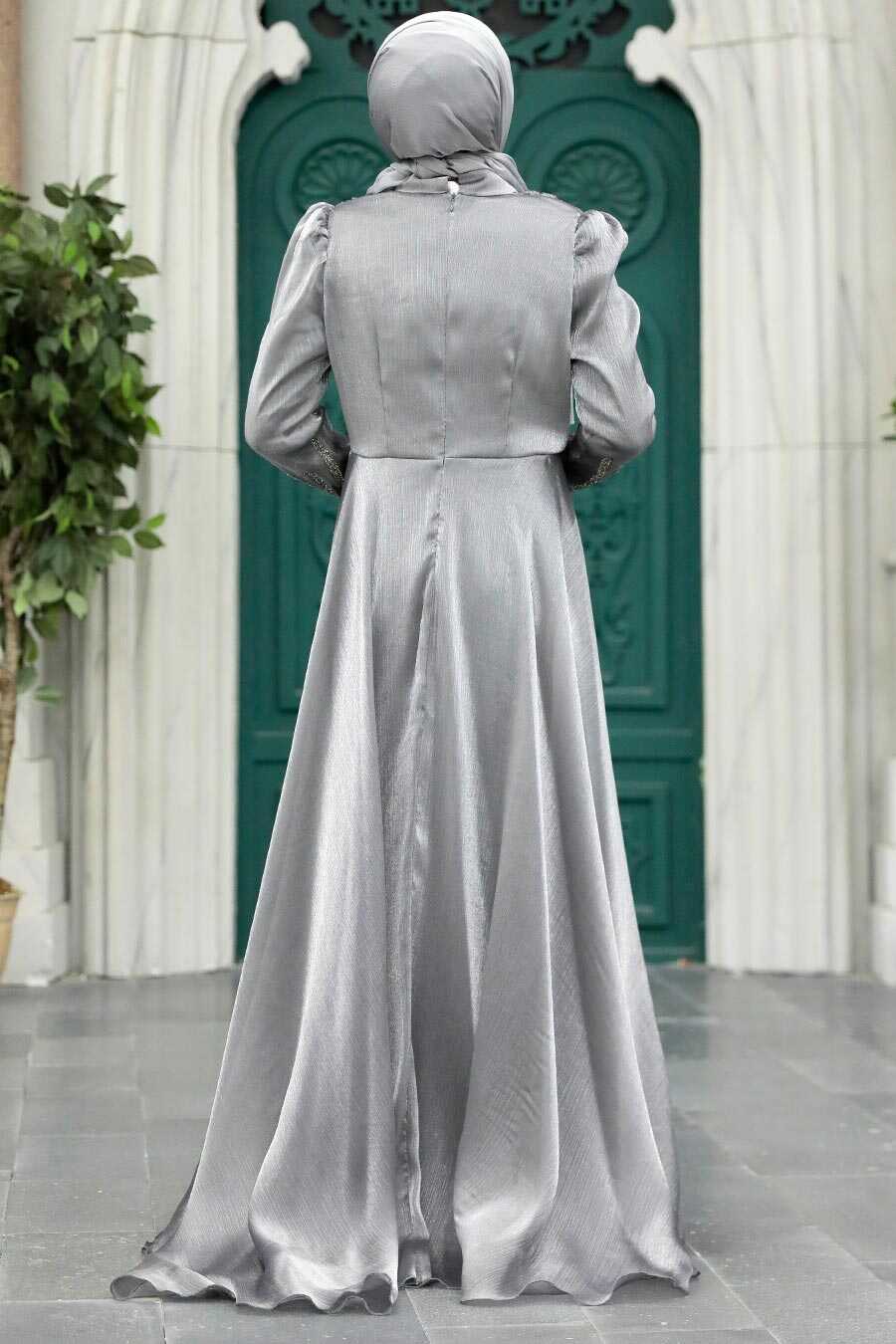 Neva Style - Elegant Smoke Color Muslim Engagement Dress 25854FU